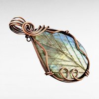 Copper Wire Wrapped Necklace with Leaf Carved Labradorite