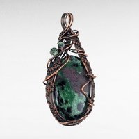 Copper Wire Wrapped Ruby Fuchsite Pendant. 
