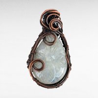 Gift for Her, Moonstone Pendant, Copper Jewelry, Birthday Gift, Christmas Gift, Bohemian Necklace, Wire Wrapped Pendant, Handmade