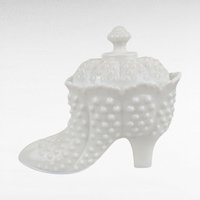 Vintage Fenton Hobnail Milk Glass Boot - Covered Candy Dish - Trinket Box -  Collectible Glassware -  Victorian Style Decor