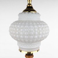 Vintage Milk Glass & Wood Lamp - Hobnail Milk Glass Lamp - Mid-Century Modern Lighting -  Table Lamp - Bedroom Decor