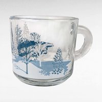 Set of 4 Anchor Hocking Winter Scene Mugs - Blue and White Mugs - Snow Scene Mugs - Vintage Kitchenware - Christmas Mugs