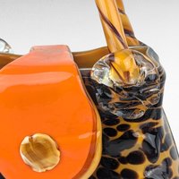 Vintage Art Glass Purse with Orange Strap | Handblown Glass Sculpture | Unique Home Decor | Collectible Glass