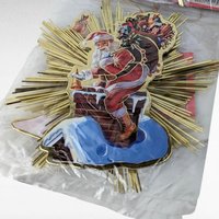 Vintage 1991 Roman Santa Starburst Ornaments, Set of 4, 5" Gold Foil Christmas Ornaments, New in Package, Retro Holiday Decor