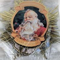 Vintage 1991 Roman Santa Starburst Ornaments, Set of 4, 5" Gold Foil Christmas Ornaments, New in Package, Retro Holiday Decor