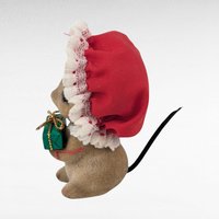 Vintage Josef Original Flocked Mouse with Present Figurine, Christmas Mouse, Holiday Decor, Collectible Figurine