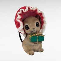 Vintage Josef Original Flocked Mouse with Present Figurine, Christmas Mouse, Holiday Decor, Collectible Figurine