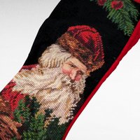 Vintage Needlepoint Christmas Stocking, Old World Santa Design, 20" Handmade Stocking, Holiday Decor