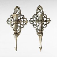 Vintage Brass Wall Sconces, Pair of Candle Holders, Ornate Italian Design, Wall Decor, Red Glass Votives