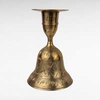Vintage Brass Bell Candle Holders, Pair of Candlesticks, Etched Floral Design, 4" Tall, Table Decor