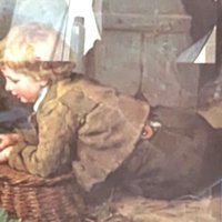 Large Framed Felix Schlesinger "Feeding the Rabbits" Print, Vintage Children's Art, 27.5" x 31.75"