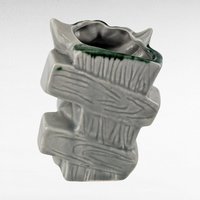 Vintage Ceramic Rabbit Planter, Whimsical Bunny with Fence, Green and Gray, 5" Tall
