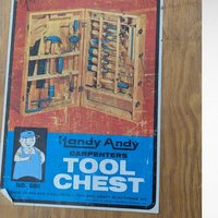 Vintage Handy Andy Tool Chest, Wooden Toy Tool Box, Kids Carpentry Set, Gift for Child, Retro Workshop Decor