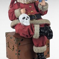 Spooky Santa Decor, Fabriche Santa with Skull, Upcycled Christmas Figurine, Gothic Holiday Decoration, Unique Gift
