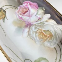 Vintage Suhl Germany Floral Celery Tray / Dresser Tray, 12" Oval Porcelain Serving Dish, Hand Painted Rose Design, Vanity Tray, Gift for Her