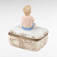 Bisque Porcelain Trinket Box, Baby with Blue Blanket Figurine, Keepsake Box, Nursery Decor, Gift for Baby Shower, Christening Gift