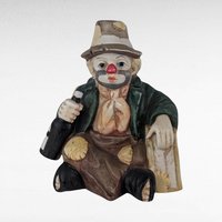 Vintage Hobo Clown Music Box, Ceramic Clown with Bottle and Suitcase, Slow Music, Collectible Clown Figurine, Gift for Collector