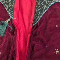 Vintage Handmade Burgundy and Green Velvet Shawl with Eyelet Clasps, One-Size, Warm, Festive