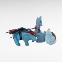 Vintage Blue & Pink Ceramic Animal Figurines, Wolf Bear Bird Roadrunner Set, Native Inspired Decor, Southwestern Style, Gift for Collector