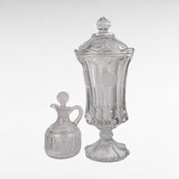 Vintage Fostoria Coin Covered Urn and Cruet Set.