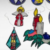 Vintage Religious Christmas Ornaments, Handpainted Stained Glass Look, Set of 8, Angel, Dove, Candle, Gift for Christian
