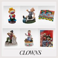 Vintage Clown Lot - Figurines, Bank, Music Box, Circus Books - Collectible Clown Memorabilia