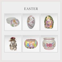 Vintage Easter Decor Lot | Rabbit Figurine, Trinket Boxes, Planter, Ceramic Egg Bowl | Easter Decorations, Spring Decor