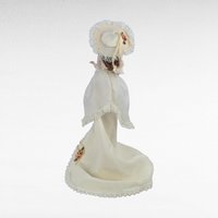 Vintage Porcelain Victorian Tassel Doll, White Dress, Roses, Umbrella, Dresser Doll, Hat, Display Doll, Gift for Doll Collector