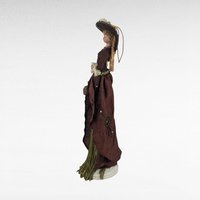 Vintage Victorian Style Porcelain Tassel Doll, Burgundy Dress, Hat & Bag, Dresser Decor, 11", Gift for Collector, Victorian Decor