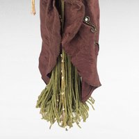 Vintage Victorian Style Porcelain Tassel Doll, Burgundy Dress, Hat & Bag, Dresser Decor, 11", Gift for Collector, Victorian Decor