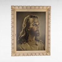 Vintage Sallman's Head of Christ Lithograph, Framed Religious Art, 19x15", Distressed Wood Frame, Gift for Christian, Home Decor