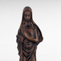 Vintage Madonna Figure, Wood Look Resin Sculpture, 13", Made in Japan, Religious Decor, Gift for Devotee