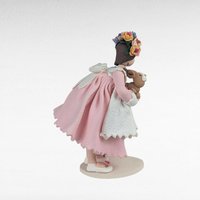 Vintage Handmade Clay Girl with Bunny Figurine, Signed Kathie, Whimsical Folk Art Decor