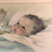 Vintage Bessie Pease Gutmann Baby Print, Framed Art, 19.25"x15", Sentimental Nursery Decor, Collectible Art Print