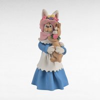Vintage Handmade Clay Bunny with Dog Figurine.