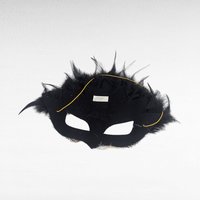 Vintage Applause Feather Half Mask, Black with Purple and Gold Trim, Costume Accessory, Masquerade Ball, Unique Decor