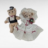 Vintage Plush Posable Bride & Groom Teddy Bears, Wedding Bears, Collectible Plush Toys, Vintage Wedding Decor, Gift for Couple