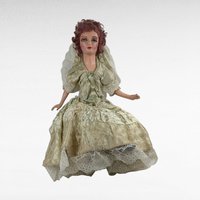 Antique Bed Doll in Orange Dress. Boudoir Doll.