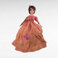 Antique Bed Doll in Orange Dress. Boudoir Doll