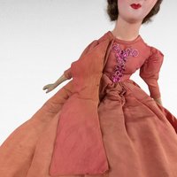 Antique Boudoir Bed Doll - 30" Tall with Orange Dress - Doll with Character - Shabby Chic Decor - Collector's Item