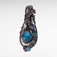 Copper Wire Wrapped Blue Rivoli Pendant | Handmade Crystal Jewelry | 2" Height | Unique Gift | No Chain