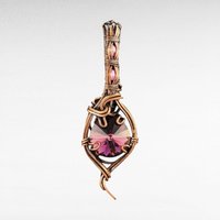 Handmade Copper Wire Wrapped Rivoli Crystal Pendant with Flat Back Gems, Antiqued Finish, Gift for Her, Statement Necklace
