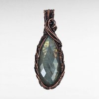 Handmade Copper Wire Wrapped Labradorite Pendant | Checker Cut Gemstone | Unique Gift for Her | Oxidized Copper