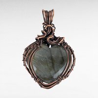 Handmade Copper Wire Wrapped Labradorite Heart Pendant | Unique Artisan Jewelry | Romantic Gift