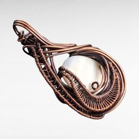 Handmade Copper Wire Wrapped Pendant with White Shell Cabochon 