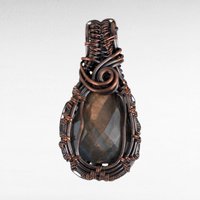 Handmade Copper Wire Wrapped Labradorite Pendant | Checker Cut | 1 3/4" | Antiqued Finish | No Chain
