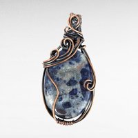 Handmade Copper Wire Wrapped Sodalite Pendant, Antiqued and Polished, Unique Gift for Crystal Enthusiasts, Boho Style, Everyday Wear