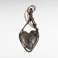 Handmade Copper Wire Wrapped Labradorite Heart Pendant | Unique Gemstone Jewelry | Antiqued Copper | Gift for Her