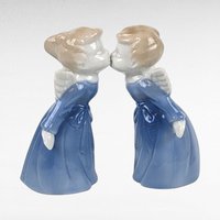 Vintage Kissing Angel Figurine Lot - Bisque Angels, Blue Porcelain Angels - Made in Japan, Romantic Decor