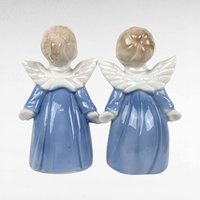 Vintage Kissing Angel Figurine Lot - Bisque Angels, Blue Porcelain Angels - Made in Japan, Romantic Decor